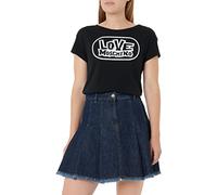 Love Moschino Damen Pleated Miniskirt with Skate Back Tag, Dark Blue Denim, 38 EU