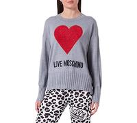 Love Moschino Damen Relaxed Fit Long-Sleeved with Maxi BoublÃƒ© Heart Pullover, Melange Dark Grey, 40 EU