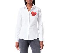Love Moschino Damen Slim Fit Long Sleeves with Red Heart Print. Shirt, Optical White, 44 EU