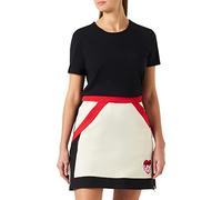 Love Moschino Damen Stretch Twill with Storm Knit Effect Heart Patch Skirt, Black Beige Red, 46 EU