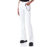 Love Moschino Flare fit 5-Pocket Trousers in Garment Dyed Stretch Organic Cotton Bull, Customized with Chain and Heart Charm on Front Strap. Raw Cut hems.