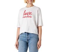 Love Moschino Oversize fit Short-Sleeved top in 100% Shaved Cotton, 14 Gauge, with Italic Logo Jacquard Intarsia on The Front.