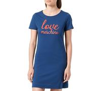 Love Moschino Short-Sleeved A-line Dress in 30/1 Organic Cotton Jersey, Customized with Italics Logo Embroidery on Front.