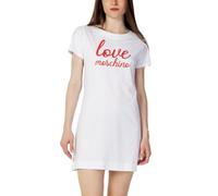 Love Moschino Short-Sleeved A-line Dress in 30/1 Organic Cotton Jersey, Customized with Italics Logo Embroidery on Front.