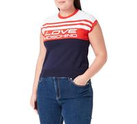 Love Moschino Sleeveless top in Viscose Blend, 14 Gauge, Customized with Striped Motif and Jacquard Intarsia Logo on The Front.