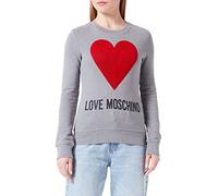 Love Moschino Slim fit Roundneck Long-Sleeved Sweatshirt in Stretch Cotton Fleece, Customized with Maxi Heart with Embroidered Flock Sequins and Logo Water Print.