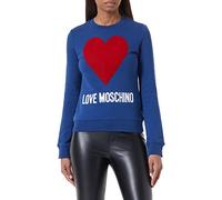 Love Moschino Slim fit Roundneck Long-Sleeved Sweatshirt in Stretch Cotton Fleece, Customized with Maxi Heart with Embroidered Flock Sequins and Logo Water Print.