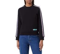 Love Moschino Slim fit Roundneck Long-Sleeved Sweatshirt in Stretch Cotton Fleece, Customized with Striped Tape Along Shoulders and Sleeves and Logo Patch on Front Left Bottom.