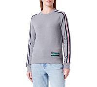 Love Moschino Slim fit Roundneck Long-Sleeved Sweatshirt in Stretch Cotton Fleece, Customized with Striped Tape Along Shoulders and Sleeves and Logo Patch on Front Left Bottom.