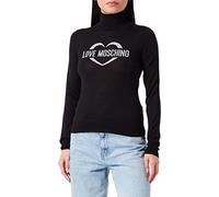 Love Moschino Slim fit Turtleneck Pullover in Wool Blend, 14 Gauge, with Heart Jacquard Intarsia on The Front.