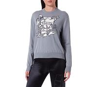 Love Moschino Women's Regular fit Long-Sleeved with Tattoo Effect Heart Intarsia Pullover, Melange Dark Grey, 48