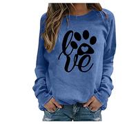 Love Sweatshirt Damen ohne Kapuze Pullover Lässige Hund Pfote Druck Oberteile Basic Langarmshirt Winter Warme Shirt Langarm Rundhals Pulli Tops Locker Bluse Tunika Bequem Longtops Laufshirt 3XL
