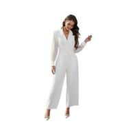 Love Welove Fashion Elegante Herbst-Jumpsuits für Damen - langärmelige formelle Strampler, elegante Hochzeitsgäste- und Abend-Outfits, Cremeweiß, X-Large