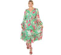 Lovedrobe Damen Plus Size Dresses for Womens Ladies Long Sleeve Maxi Dress Abstract Print Bishop Back Hole V-Neckline Faux Dress (1er Pack)