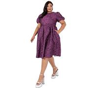 Lovedrobe Damen Womens Ladies Plus Size Dress Curve Skater Midi Back Keyhole Short Sleeves Floral Flowers Crew Neck Cocktailkleid, Flowers, 48 EU