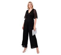 Lovedrobe Damen Women's Ladies V-Neck Short Flutter Sleeve Waist Tie Clipped Spot Chiffon Evening Party Occasion Cocktail Jumpsuit