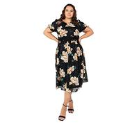 Lovedrobe Damen Womens Plus Size Dresses Summer for Ladies with Pockets Short Ballon Sleeve Crew Neck Midi Len Dress, Schwarz, 54 EU