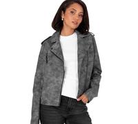 Lovedrobe Women's Biker Jacket Ladies Soft Faux Leather PU Studded Collar Distressed Long Sleeve Zip Pockets Casual Coat, Schwarz 48