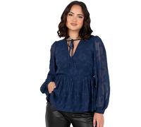 Lovedrobe Women's Floral Top Ladies Blouse Long Balloon Sleeve V-Neckline Peplum Chiffon Tie Front Smart Casual Office Wear, Marineblau 38