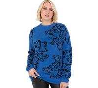 Lovedrobe Women's Jumper Ladies Sweater Round Crew Neck Long Sleeve Floral Jacquard Elasticated Stretchy Casual Pullover Knitwear, Blau 44-46