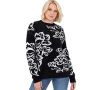 Lovedrobe Women's Jumper Ladies Sweater Round Crew Neck Long Sleeve Floral Jacquard Elasticated Stretchy Casual Pullover Knitwear, Schwarz 40-42