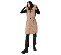 Lovedrobe Women's Ladies Gilet Faux Fur Hood Winter Jacket Sleeveless Padded Coat Quilted Belted Longline Body Warmer Outerwear, Mink, 46