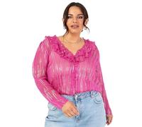 Lovedrobe Women's Ladies Ruffle Top V-Neck Long Sleeve Button-up Frills Floral Print Metallic Smart Casual Office Wear Blouse Rosa 50