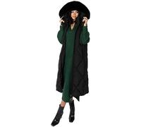 Lovedrobe Women's Long Gilet Ladies Winter Jacket Faux Fur Hooded Quilted Body Warmer Padded Sleeveless Coat Outerwear, Schwarz, 56