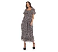 Lovedrobe Women's Midaxi Dress Ladies Animal Print Square Neck Short Puff Sleeves Tie Back A-line Shirred Waist Smart Casual, Beige, 16