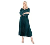 Lovedrobe Women's Midaxi Dress Ladies Emerald Green Pleated Empire A-Line High Waist Tie Neck Wedding Guest Cocktail Evening Prom, Emerald Green, 26