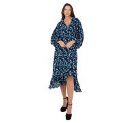 Lovedrobe Women's Midaxi Dress Ladies Long Balloon Sleeve V-Neck Faux Wrap Ruffle Frilly for Wedding Guest Party Occasion Casual, Blue, 52