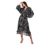Lovedrobe Women's Midaxi Dress Ladies Long Balloon Sleeve V-Neck Faux Wrap Ruffle Frilly for Wedding Guest Party Occasion Casual, Black, 48
