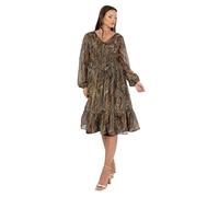 Lovedrobe Women's Midi Dress Ladies V-Neck Long Balloon Sleeve Boho Paisley Floral Print Shirred Waist A-line Smart Casual, Gold, 48