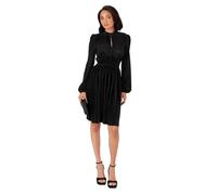 Lovedrobe Women's Mini Dress Ladies Long Balloon Sleeve High Neck Keyhole Detail Fit and Flare Plissé Cocktail Evening Occasion, Schwarz 42