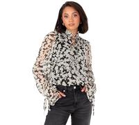 Lovedrobe Women's Tie-Neck Blouse Ladies Smart-Casual Top Long Sleeve Ruffle Cuffs Floral Print Keyhole Bow Tie Detail Office Wear, Schwarz 36