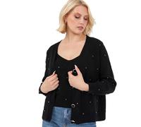 Lovedrobe Women's Twinset Ladies Long Sleeve Cardigan Knitted Two Piece Vest Tank Top Co-ord Set Diamante Smart Casual Knitwear, Schwarz 36-38