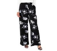 Lovedrobe Women's Wide Leg Trousers Ladies Satin Pants Monochrome Floral Print Elasticated Waist Smart Casual Office Wear Party, Schwarz 36