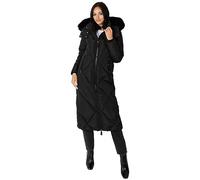 Lovedrobe Women's Winter Jacket Ladies Coat Puffer Removable Faux Fur Hood Pockets Quilted Padded Longline Puffa Outerwear, Schwarz, 38