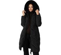 Lovedrobe Women's Winter Jacket Ladies Coat Quilted Padded Faux Fur Hood Belted Puffa Zip Front Pockets Puffer Outerwear, Schwarz, 44