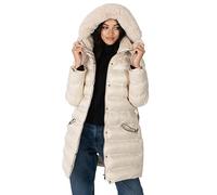 Lovedrobe Women's Winter Jacket Ladies Coat Quilted Puffa Padded Belted Pockets with Faux Fur Trim Puffer Outerwear, Beige, 40