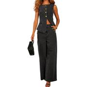 loveimgs 2-teiliges Denim-Set für Damen, mit Knöpfen, ärmellos, Jeans-Top, Y2K-Hemd, weites Bein, Jeans, Palazzo-Hose, Outfits, Schwarz, S