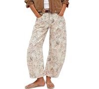 loveimgs Damen Baggy Barrel Jeans Mid Rise Printed Denim Pants Wide Leg Jeans Boyfriend Y2k Patchwork Cartoon 2025 Hippie, Katze, Groß