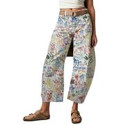 loveimgs Damen Baggy Barrel Jeans mit mittlerem Bund, bedruckte Denim-Hose mit weitem Bein, Boyfriend Y2k Patchwork Cartoon 2025 Hippie, Cartoon, M
