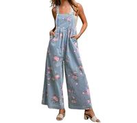 loveimgs Damen-Overall, ärmellos, Blumenmuster, Jeans, weites Bein, Denim-Overall, fließend, lang, Tank-Strampler, Pullover, Y2K, Blumen-Patchwork, Hell, blau, X-Large