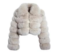 loveimgs Flauschiger Kunstfellmantel für Damen, Cropped-Jacke, Pufferjacke, Reißverschluss, Winter, warm, flauschig, Teddyjacke, Beige Kamel, M