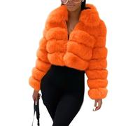 loveimgs Flauschiger Kunstfellmantel für Damen, Cropped-Jacke, Pufferjacke, Reißverschluss, Winter, warm, flauschig, Teddyjacke, Orange/Abendrot im Zickzackmuster (Sunset Chevron), XS