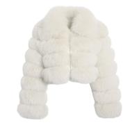 loveimgs Flauschiger Kunstpelzmantel für Damen, bauchfrei, Pufferjacke, Reißverschluss, Winter, warm, flauschig, Teddyjacke, White02, X-Small