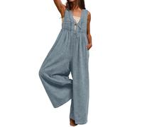loveimgs Fließender ärmelloser Jeans-Jumpsuit für Damen, weites Bein, Baggy, plissiert, Rüschen, Tank-Strampler, Sommer, Y2k 2025 Tasche, Hellblau 2, Small