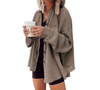 loveimgs Oversized-Hemd in Waffelstrick für Damen, Kord-Shacket für den Herbst, Langarm-Shirt mit Knopfleiste, Jacke, Kaffee, L