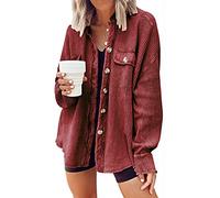 loveimgs Oversized-Hemd in Waffelstrick für Damen, Kord-Shacket für den Herbst, Langarm-Shirt mit Knopfleiste, Jacke, Rostrot, XS